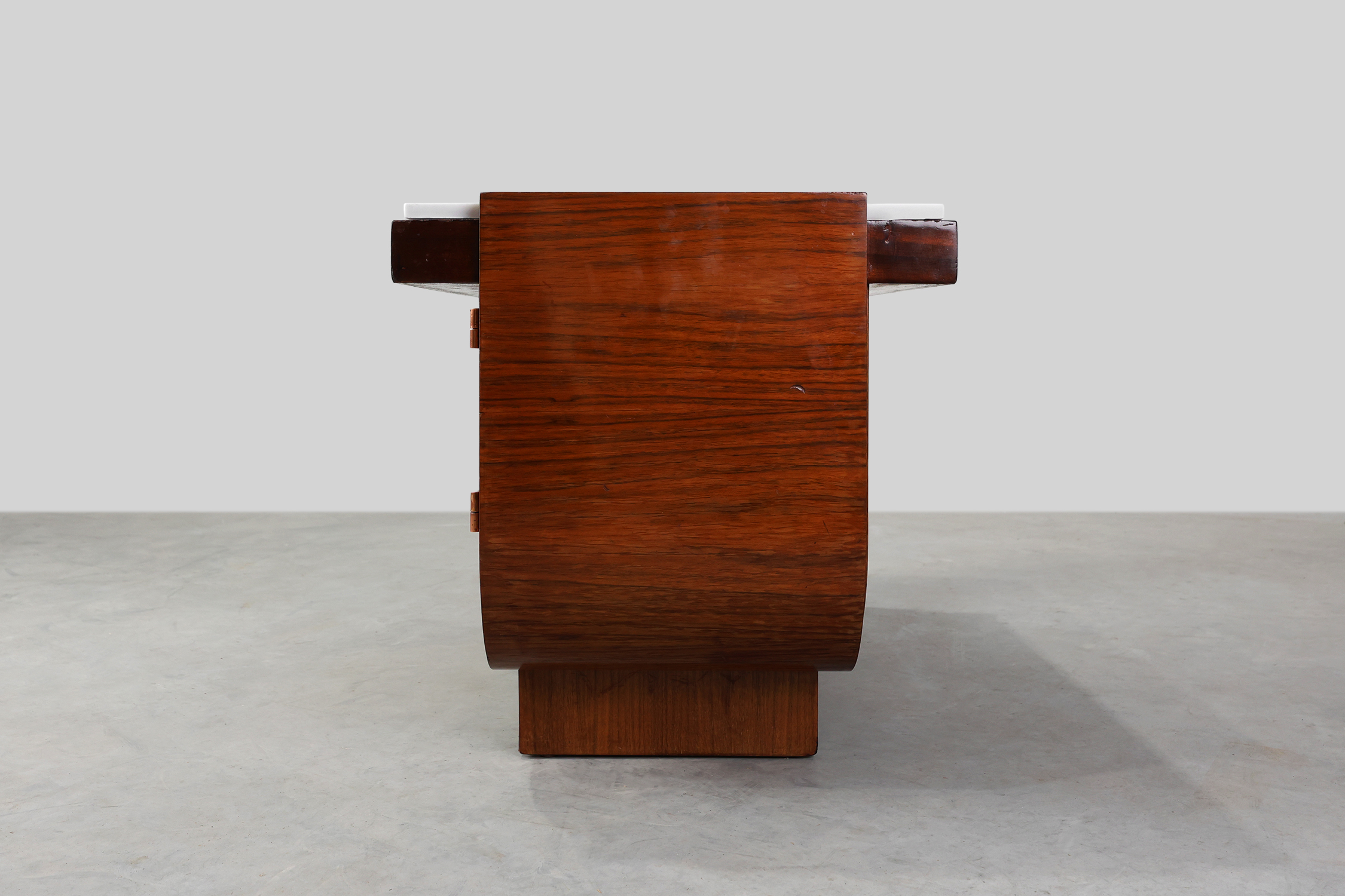 Belgian Art Deco Cabinet in Burl Veneer with Marble and Glass, circa 1930thumbnail